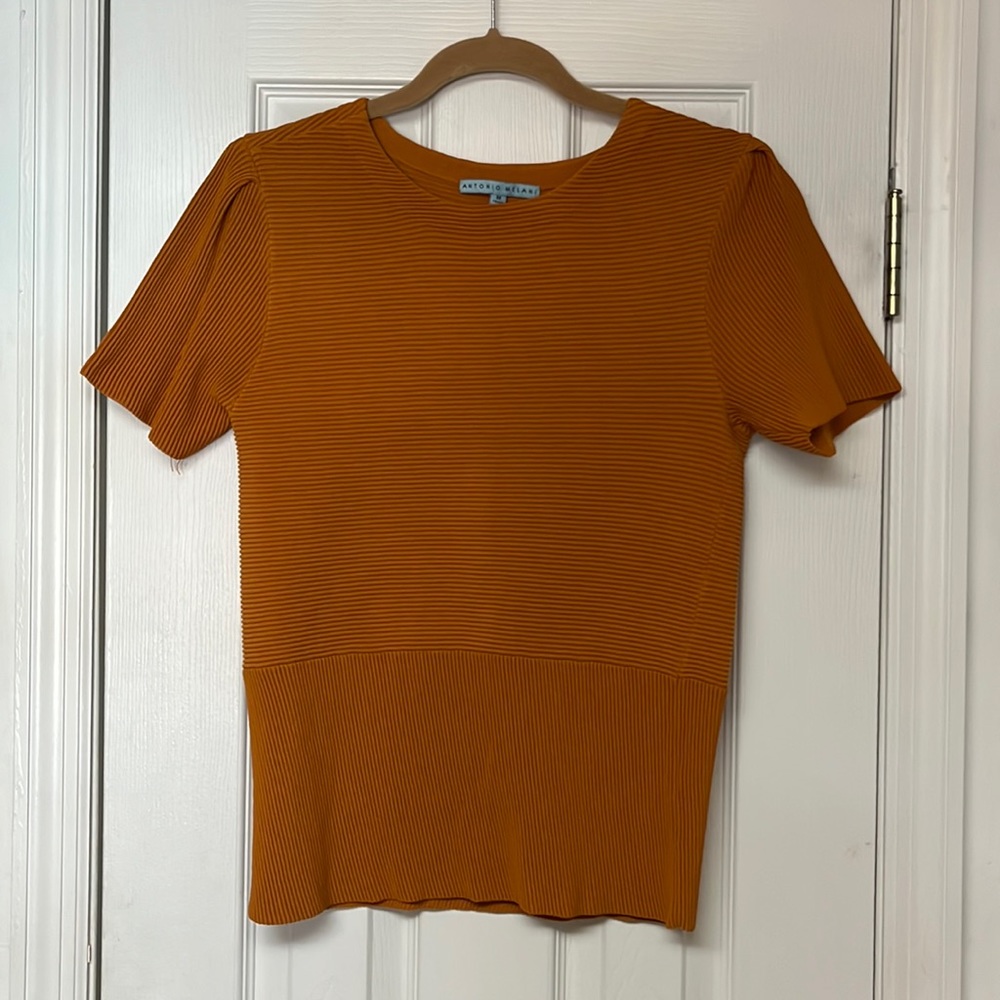 ANTONIO MELANI Orange Ribbed Short Sleeve Top